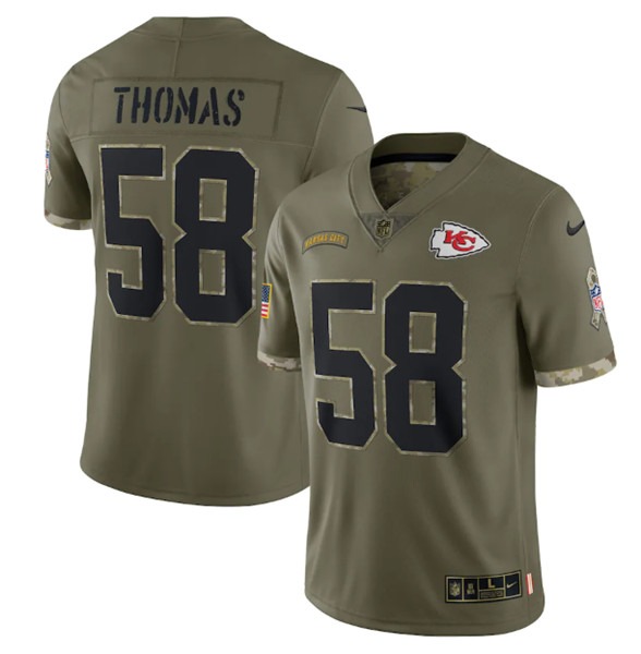 Men's Kansas City Chiefs #58 Derrick Thomas 2022 Olive Salute To Service Limited Stitched Jersey - Puhuasuan