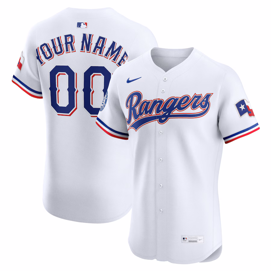 Men's Texas Rangers Nike White Home Elite Sponsor Patch Custom Jersey - Puhuasuan