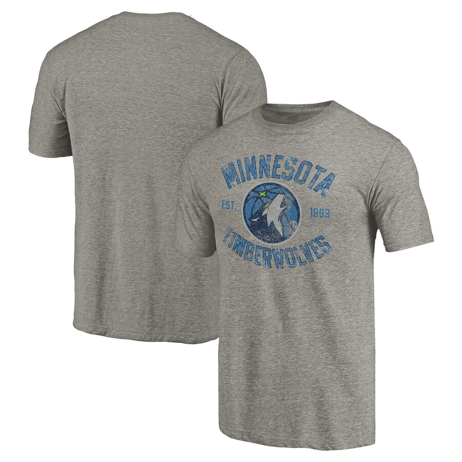 Men's Minnesota Timberwolves Gray Team Heritage Tri-Blend T-Shirt - Puhuasuan