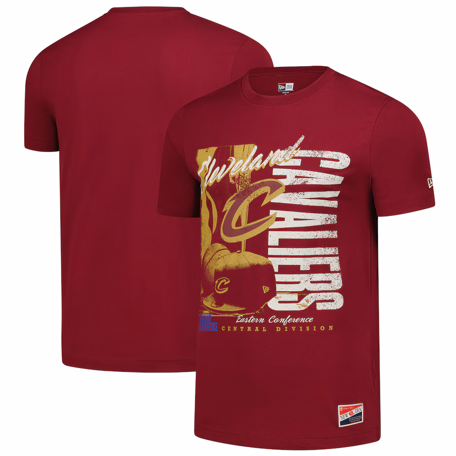 Men's Cleveland Cavaliers  New Era Wine Distressed Throwback Vintage Color Pack T-Shirt - Puhuasuan
