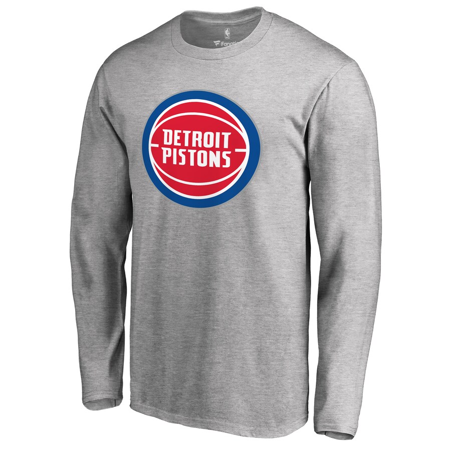 Men's Detroit Pistons Heather Gray Primary Logo Long Sleeve T-Shirt - Puhuasuan