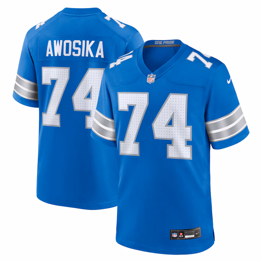 Men's Detroit Lions Kayode Awosika Nike Blue Team Game Jersey - Puhuasuan