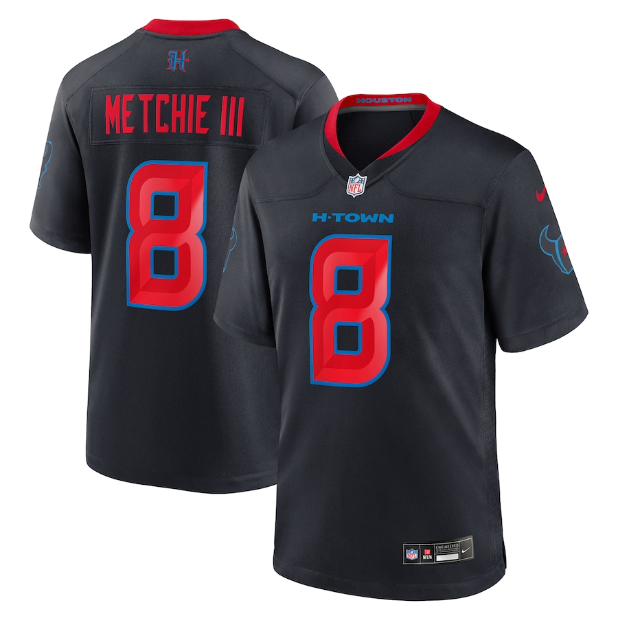 Men's Houston Texans John Metchie III Nike Navy 2nd Alternate Game Jersey - Puhuasuan