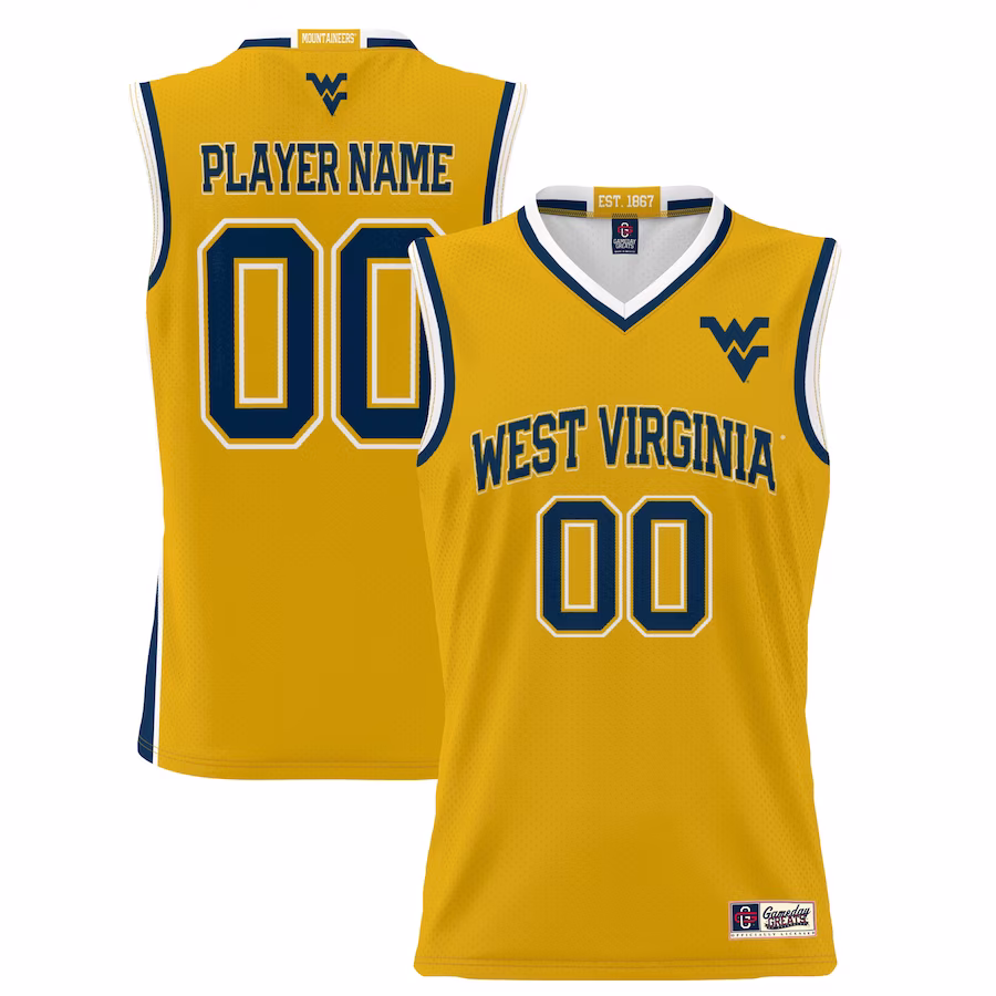 West Virginia Mountaineers GameDay Greats Youth NIL Pick-A-Player Lightweight Basketball Jersey - Gold - Puhuasuan