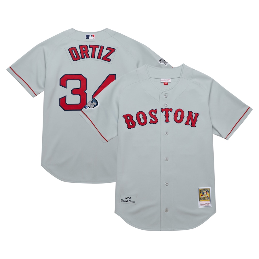 Men's Boston Red Sox David Ortiz Mitchell & Ness Gray 2004 Cooperstown Collection Authentic Throwback Jersey - Puhuasuan
