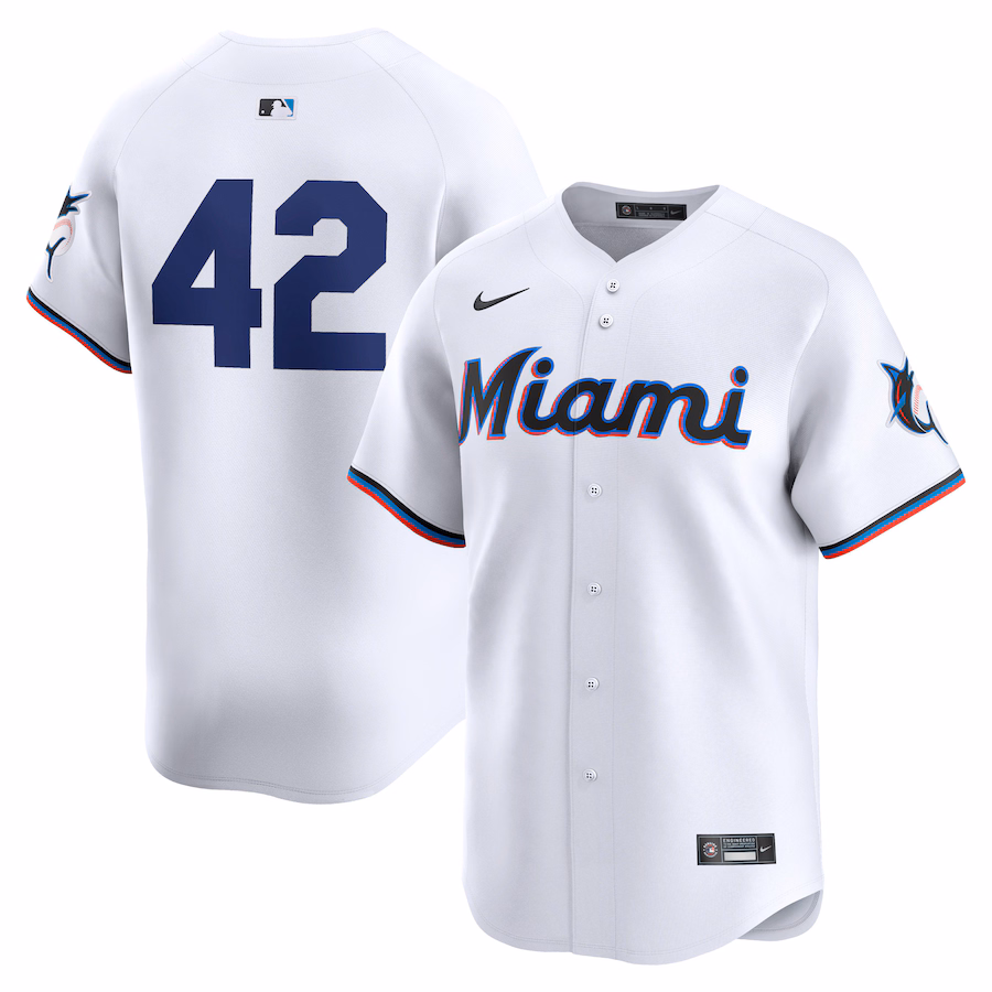 Men's Miami Marlins  Nike White 2024 Jackie Robinson Day Home Limited Jersey - Puhuasuan