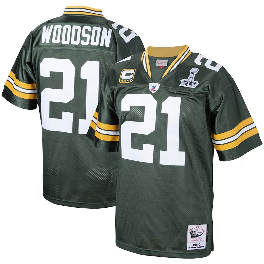 Men's Green Bay Packers 2010 Charles Woodson Mitchell & Ness Green Authentic Throwback Retired Player Jersey - Puhuasuan