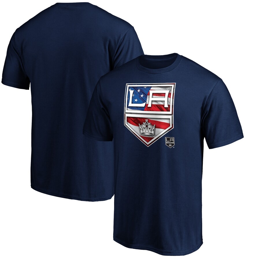 Men's Los Angeles Kings Navy Banner Wave Logo T-Shirt - Puhuasuan