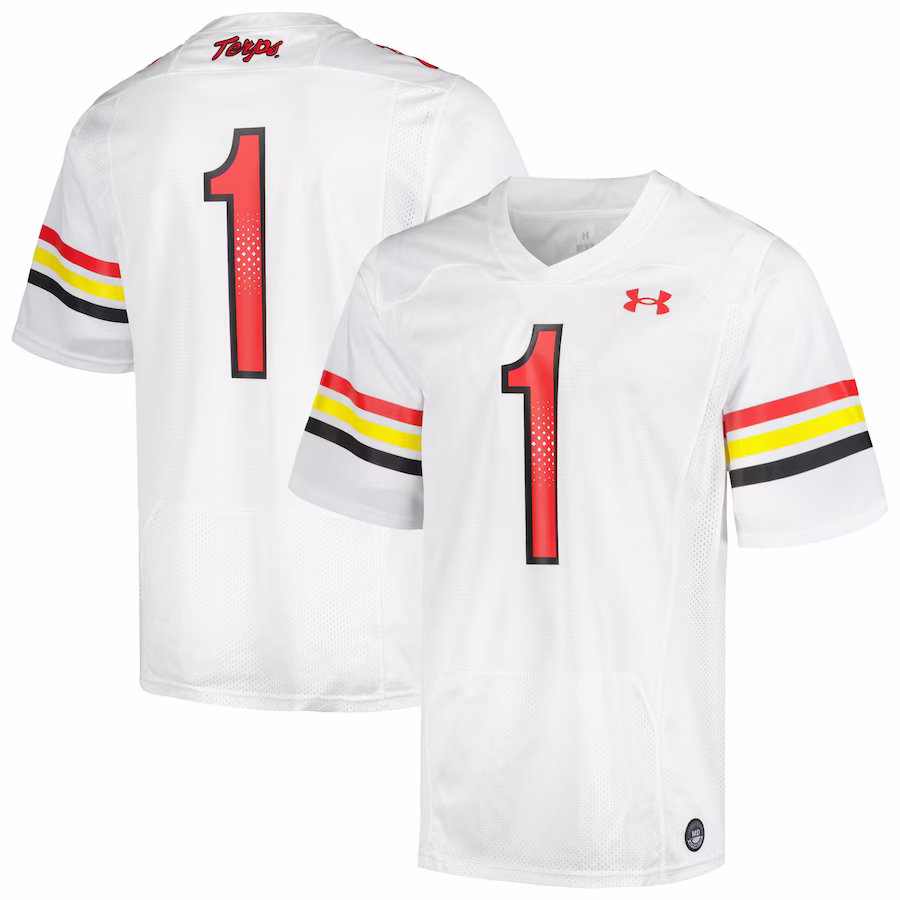 #1 Maryland Terrapins Under Armour Replica Football Jersey - White - Puhuasuan