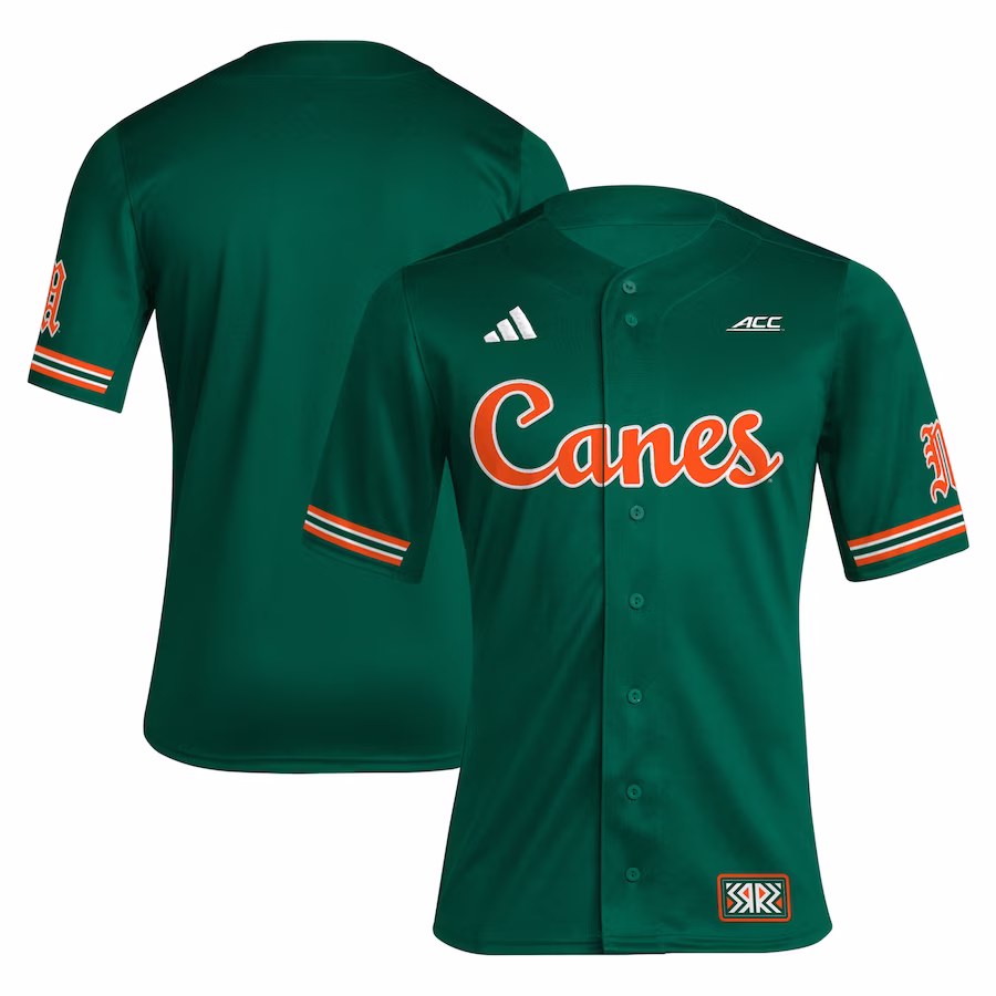 Miami Hurricanes adidas Reverse Retro Replica Baseball Jersey - Green - Puhuasuan