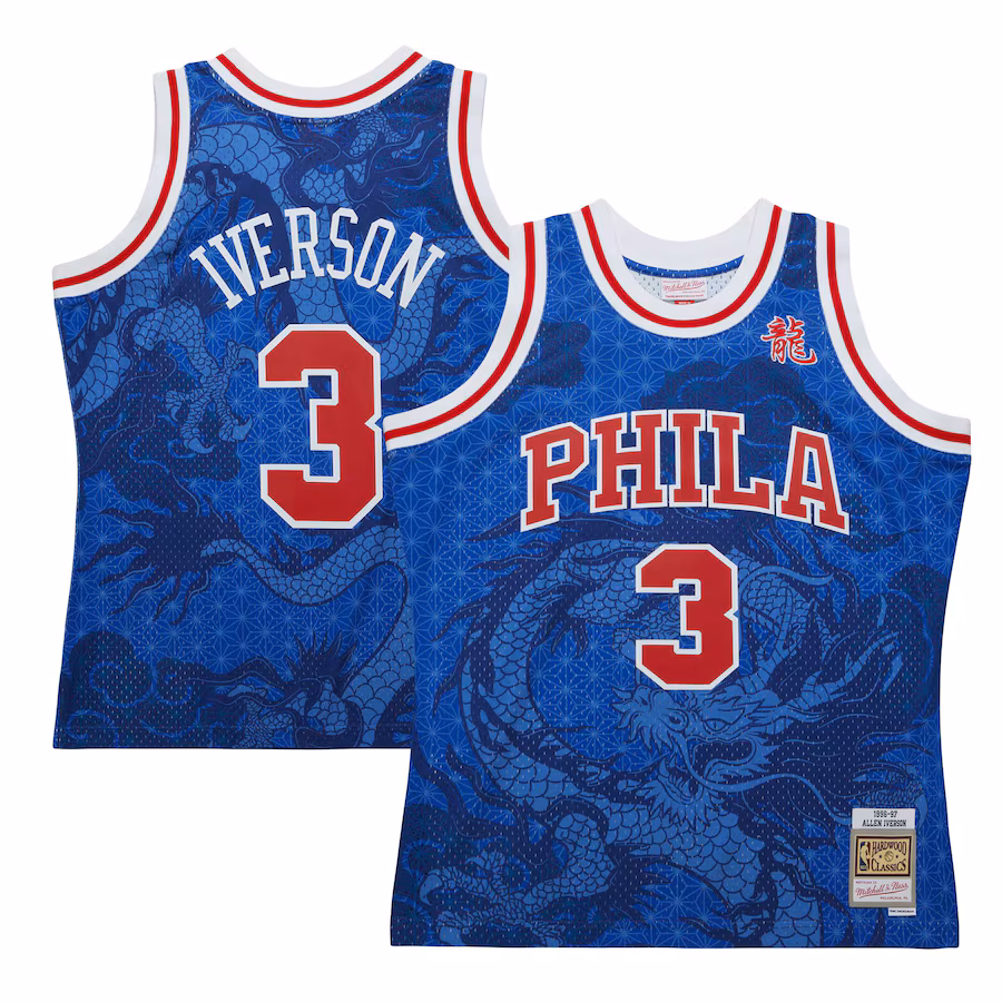 Men's Philadelphia 76ers Allen Iverson Mitchell & Ness Royal 1996/97 Hardwood Classics Asian Heritage 6.0 Swingman Throwback Player Jersey - Puhuasuan