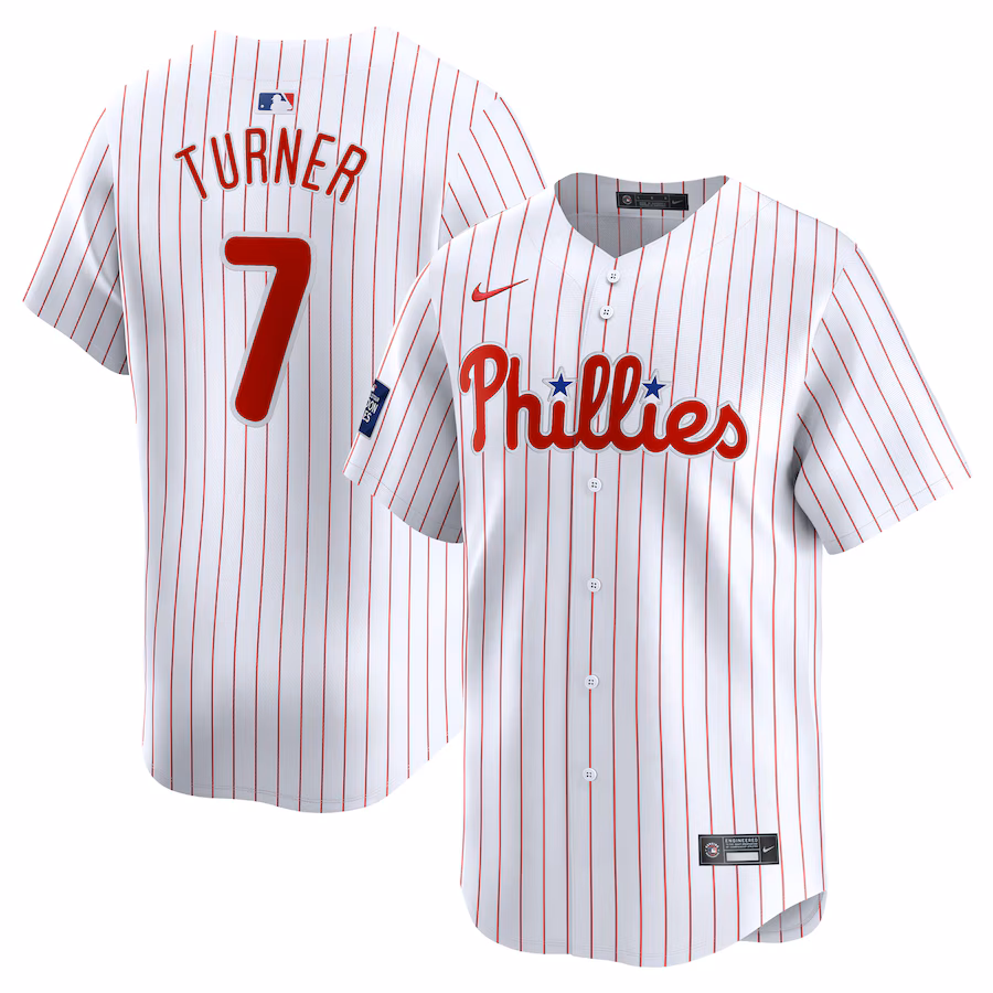 Men's Philadelphia Phillies Trea Turner Nike White 2024 MLB World Tour London Series Home Limited Player Jersey - Puhuasuan