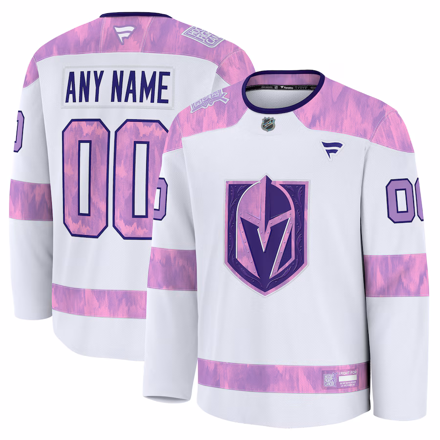Men's Vegas Golden Knights Fanatics White 2024 Hockey Fights Cancer Custom Practice Jersey - Puhuasuan