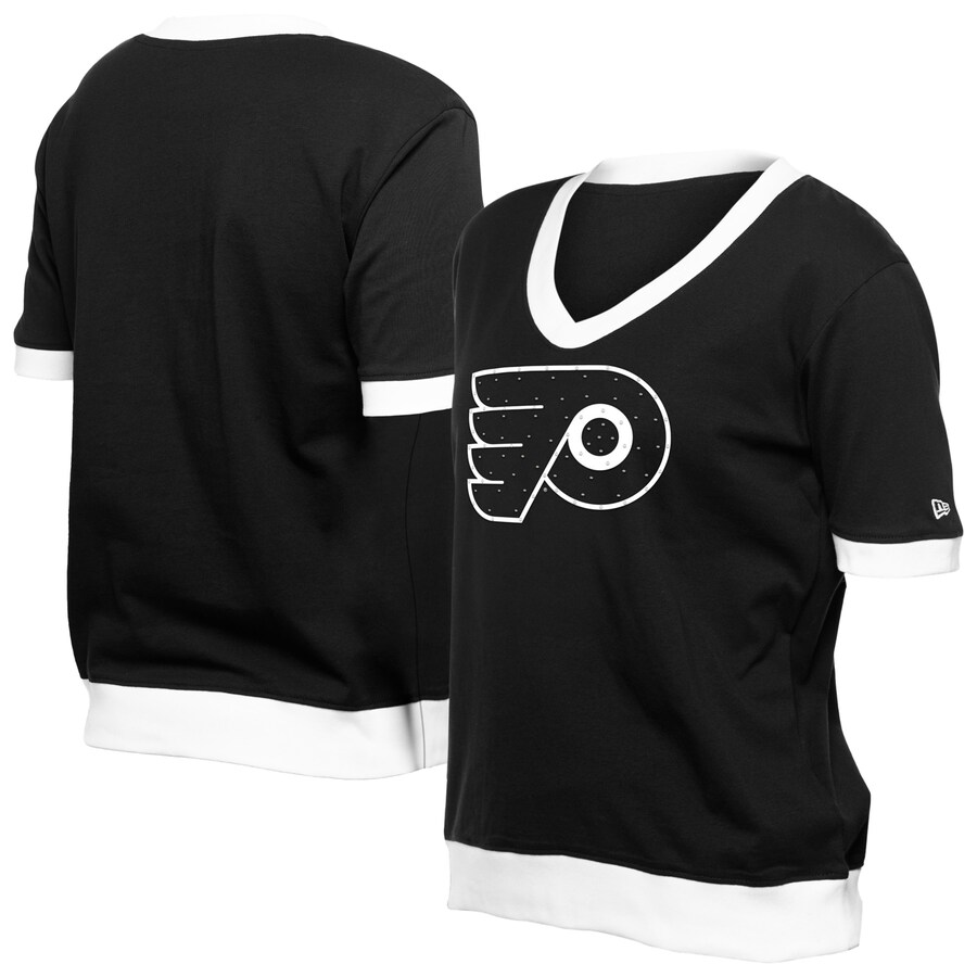 Women's Philadelphia Flyers New Era Black Game Day Rhinestuds T-Shirt - Puhuasuan