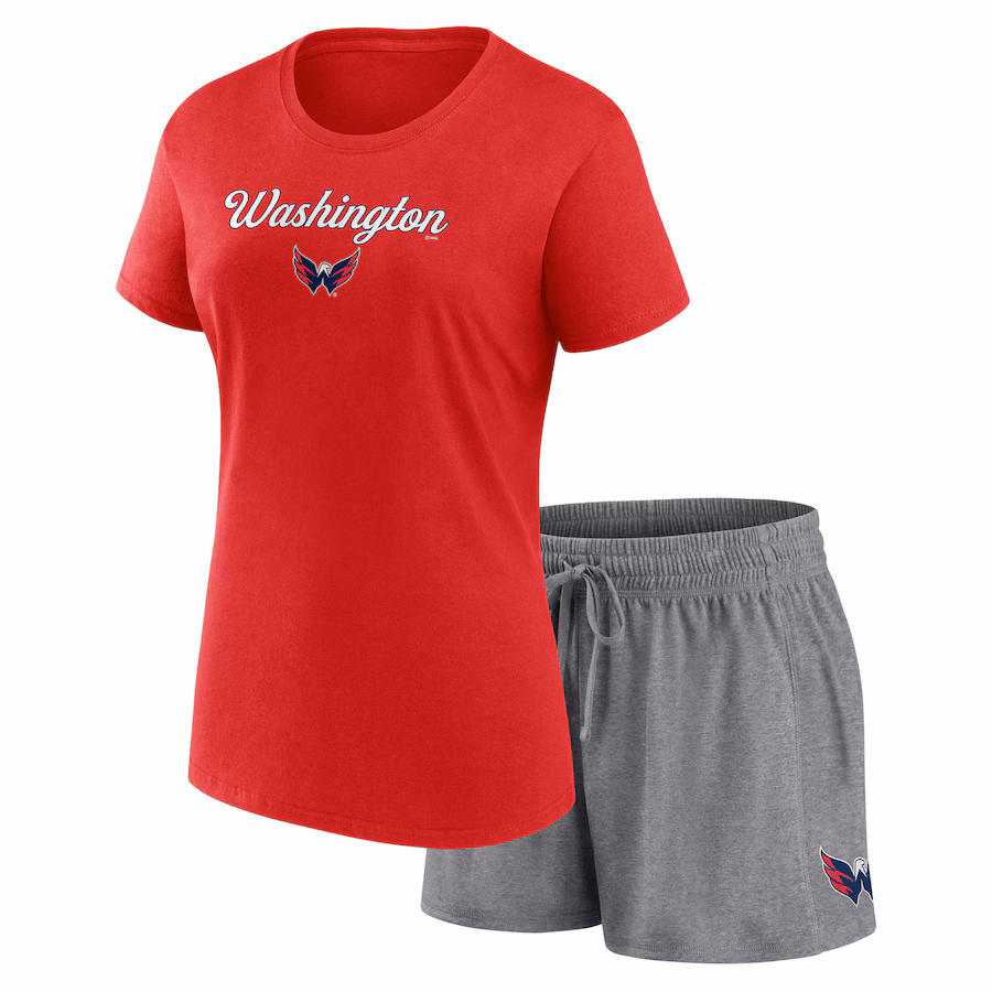 Women's Washington Capitals Fanatics Red/Heather Gray Script T-Shirt & Shorts Set - Puhuasuan
