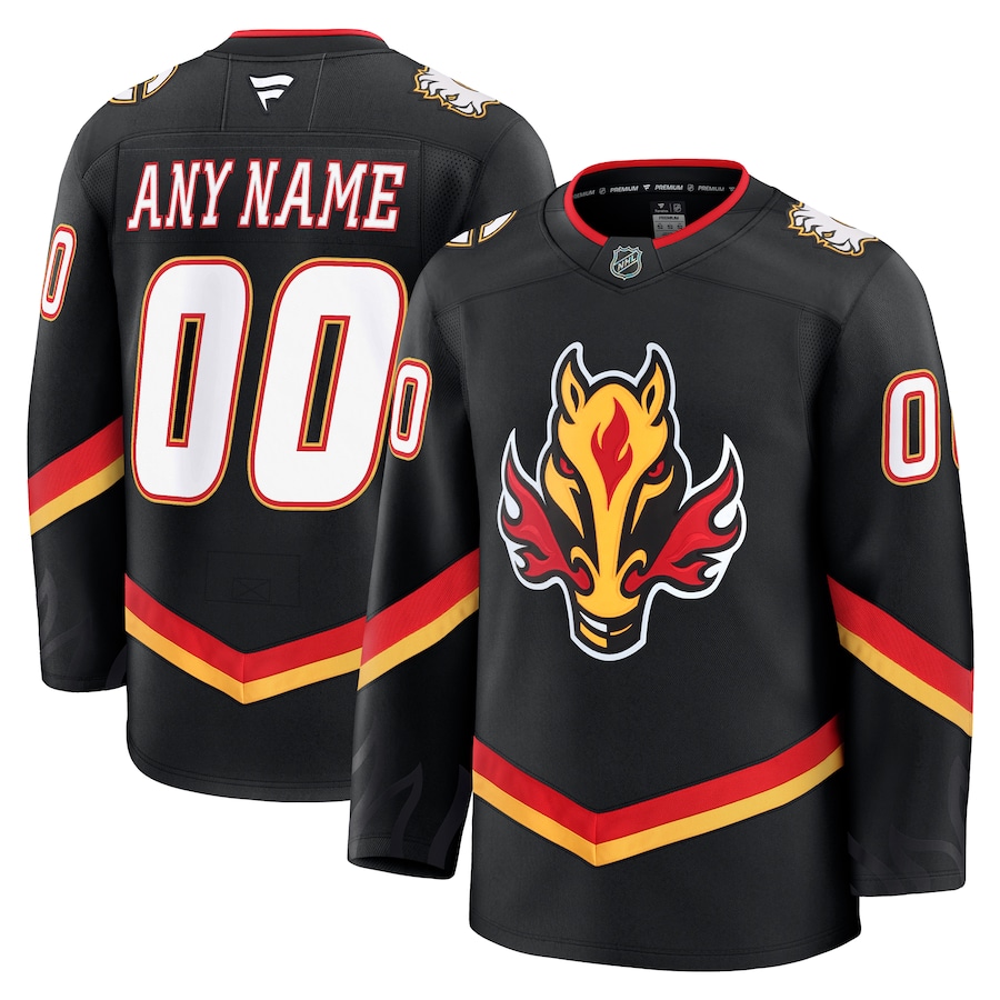 Men's Calgary Flames Fanatics Black Alternate Premium Custom Jersey - Puhuasuan