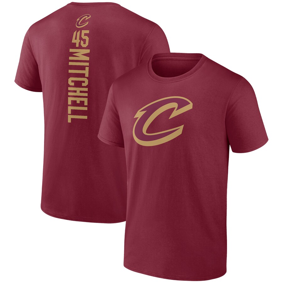 Men's Cleveland Cavaliers Donovan Mitchell Wine Playmaker Team Name & Number T-Shirt - Puhuasuan