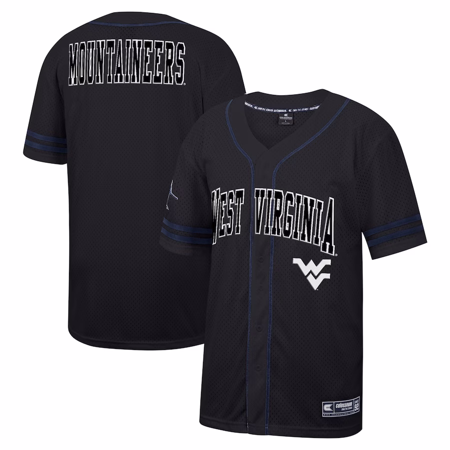West Virginia Mountaineers Colosseum Free Spirited Mesh Button-Up Baseball Jersey - Black - Puhuasuan