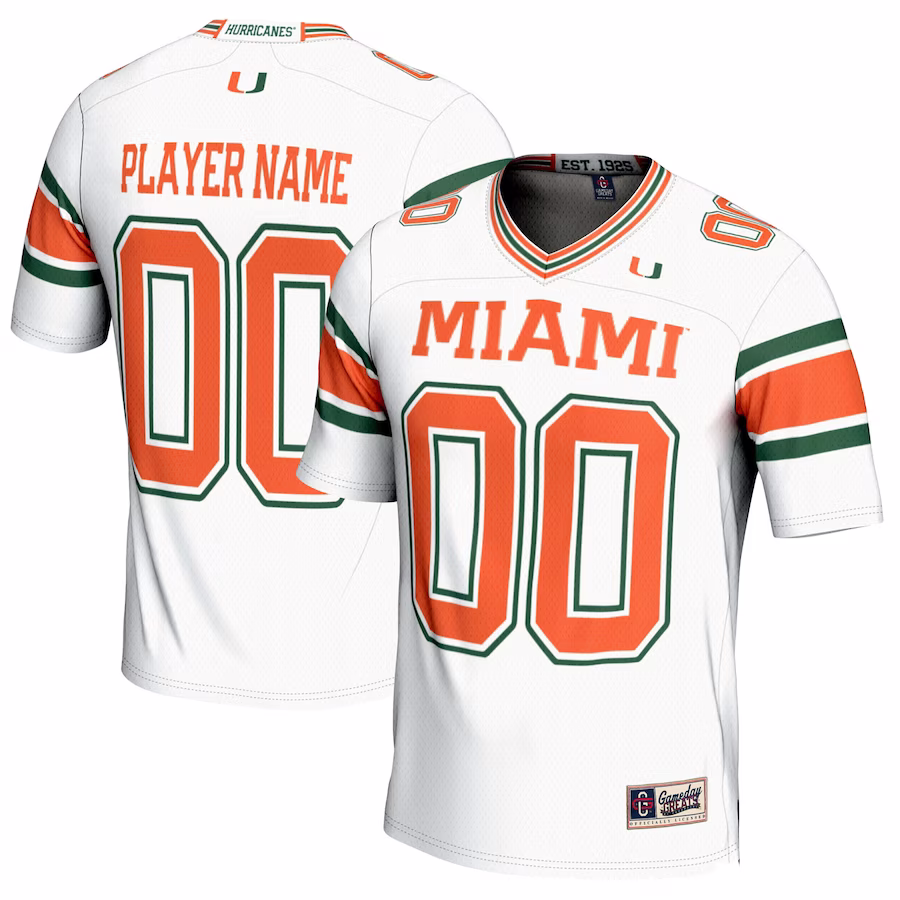 Miami Hurricanes GameDay Greats NIL Pick-A-Player Football Jersey - White - Puhuasuan