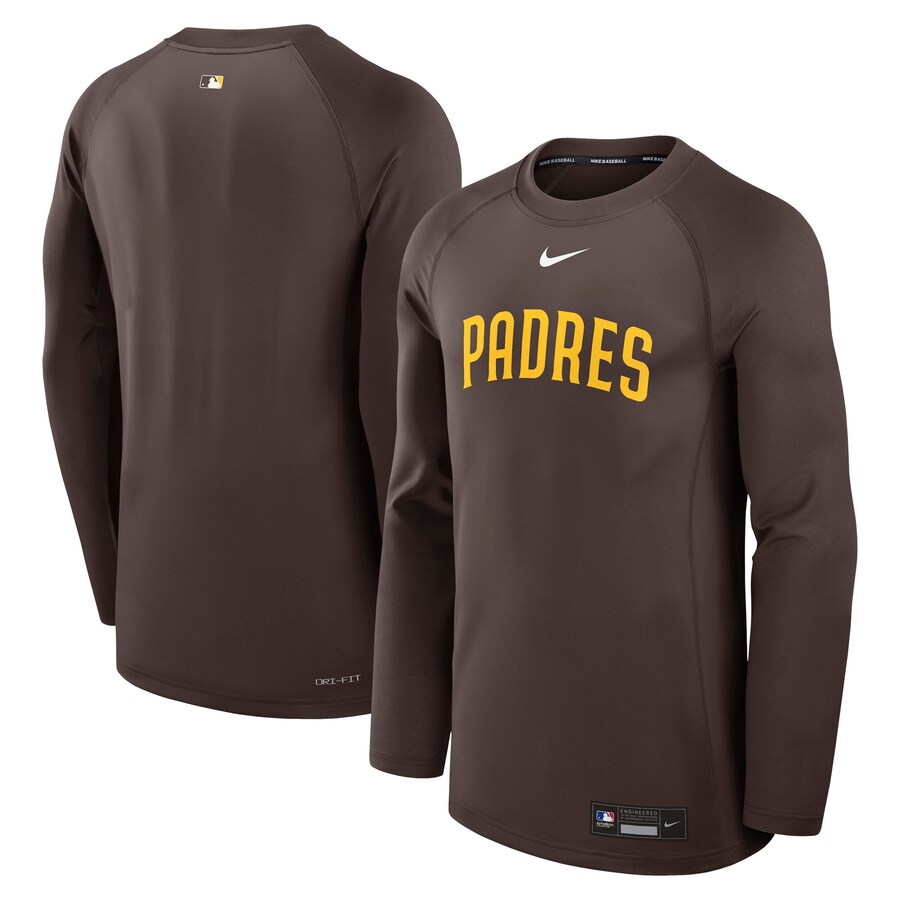 Men's San Diego Padres Nike Brown Authentic Collection Game Time Raglan Performance Long Sleeve T-Shirt - Puhuasuan
