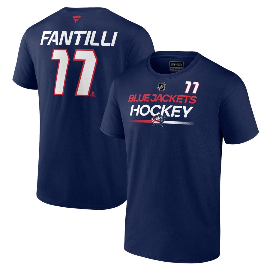 Men's Columbus Blue Jackets Adam Fantilli Fanatics Navy Authentic Pro Prime Name & Number T-Shirt - Puhuasuan