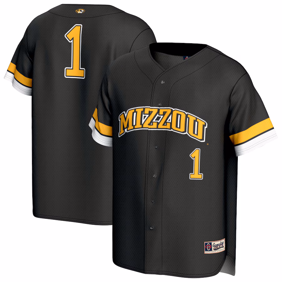 Unisex GameDay Greats #1 Black Missouri Tigers Lightweight Collegiate Baseball Fashion Jersey - Puhuasuan