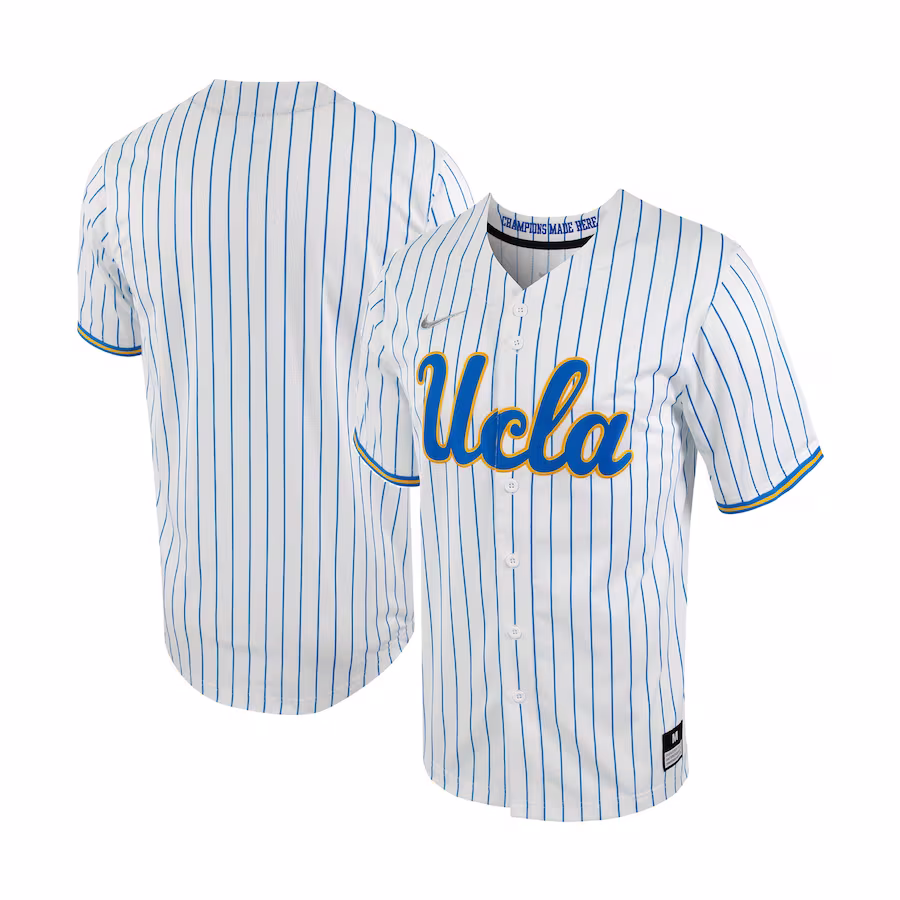 UCLA Bruins Nike Pinstripe Replica Full-Button Baseball Jersey - White/Blue - Puhuasuan