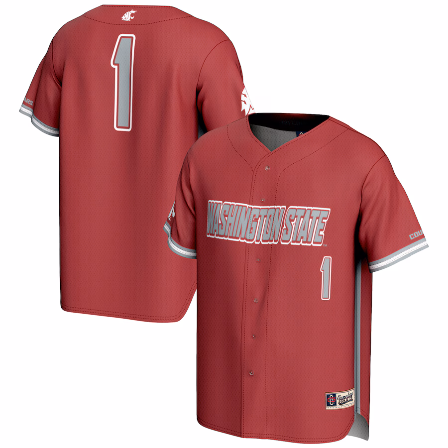 Men's GameDay Greats #1 Crimson Washington State Cougars Lightweight Baseball Jersey - Puhuasuan