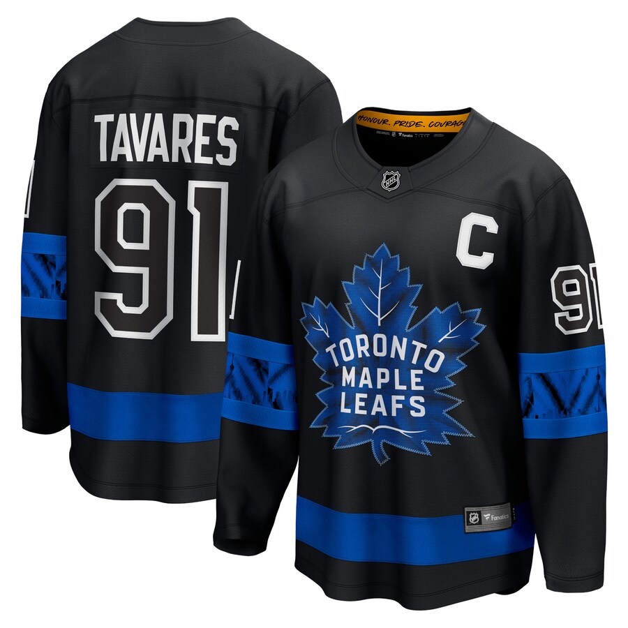 Men's Toronto Maple Leafs John Tavares Fanatics Branded Black Alternate Premier Breakaway Reversible Player Jersey - Puhuasuan