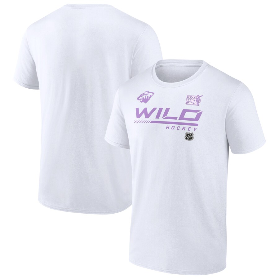 Men's Minnesota Wild White NHL Hockey Fights Cancer T-Shirt - Puhuasuan