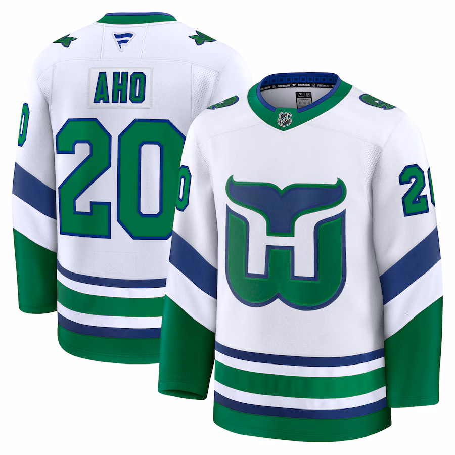 Men's Carolina Hurricanes Sebastian Aho Fanatics White Throwback Premium Jersey - Puhuasuan