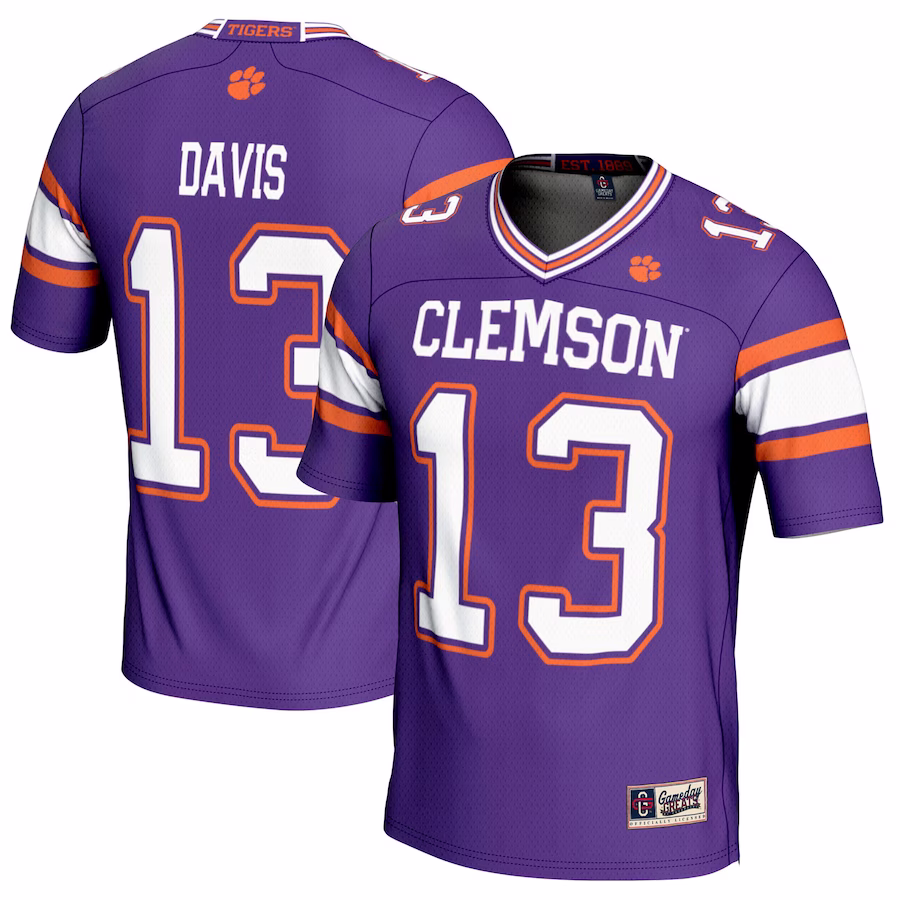 Tyler Davis Clemson Tigers GameDay Greats NIL Player Football Jersey - Purple - Puhuasuan