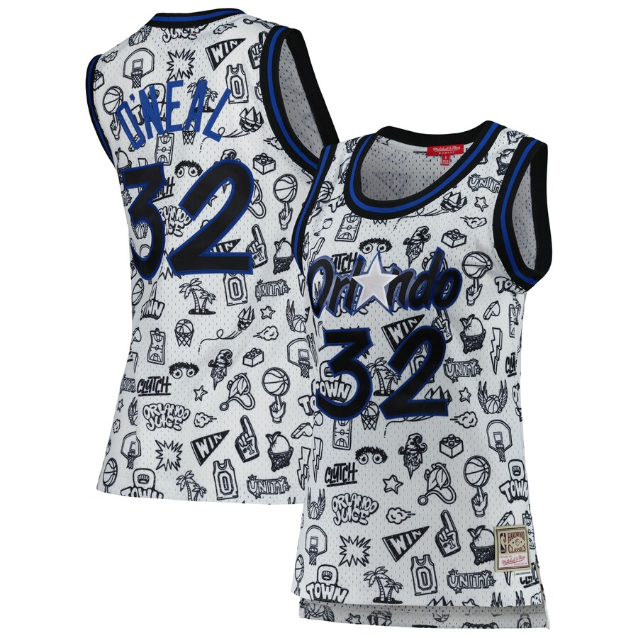 Women's Orlando Magic Shaquille O'Neal Mitchell & Ness White 1994 Doodle Swingman Jersey - Puhuasuan