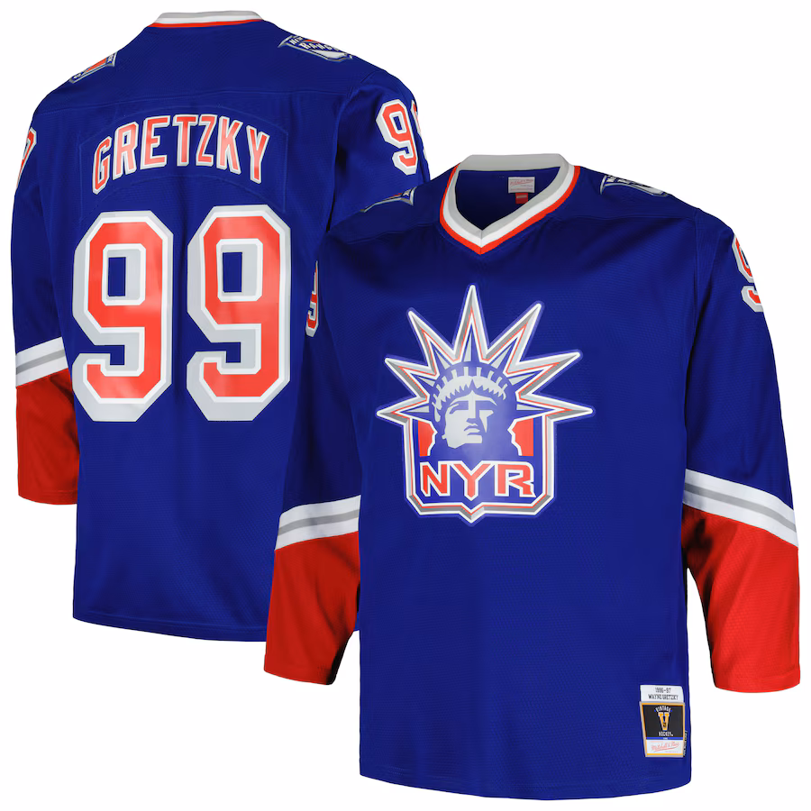 Men's New York Rangers Wayne Gretzky Mitchell & Ness Blue Big & Tall Blue Line Player Jersey - Puhuasuan