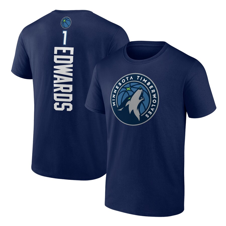 Men's Minnesota Timberwolves Anthony Edwards Navy Playmaker Team Name & Number T-Shirt - Puhuasuan