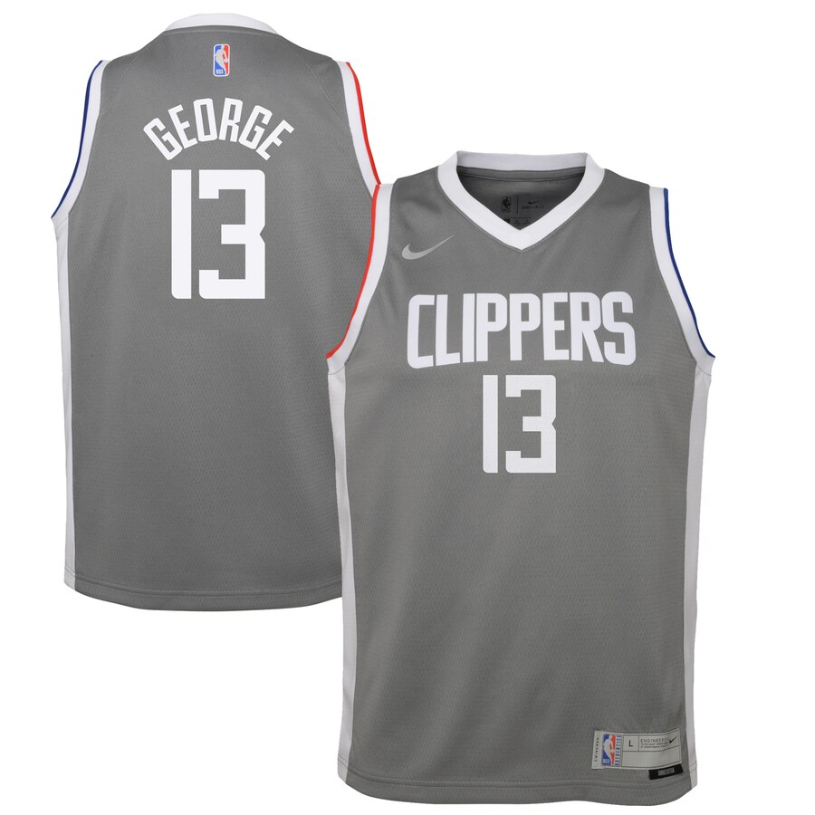 Youth LA Clippers Paul George Nike Gray 2020/21 Swingman Player Jersey - Earned Edition - Puhuasuan
