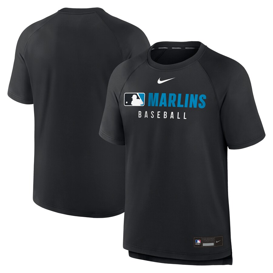 Men's Miami Marlins Nike Black Authentic Collection Pregame Raglan Performance T-Shirt - Puhuasuan