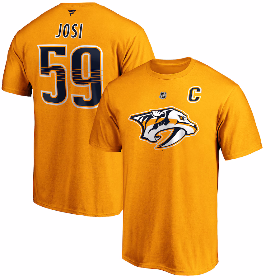 Men's Nashville Predators Roman Josi Fanatics Gold Authentic Stack Player Name & Number T-Shirt - Puhuasuan