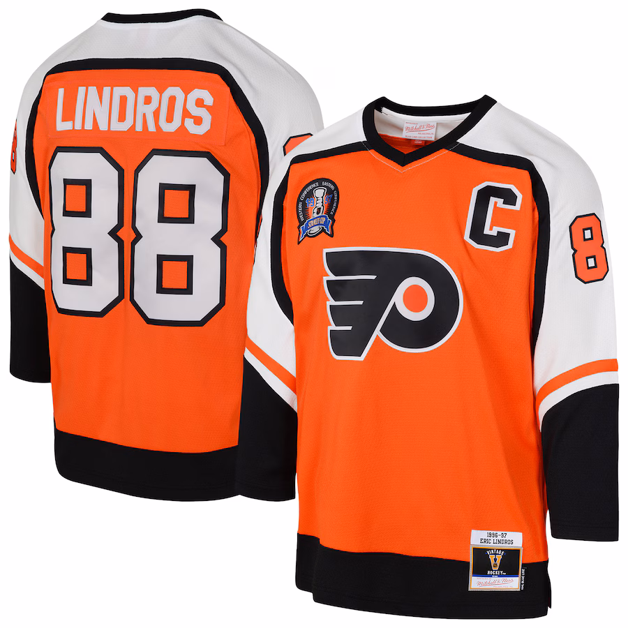 Youth Philadelphia Flyers Eric Lindros Mitchell & Ness Orange 1996/97 Power Play 2.0 Player Jersey with Captain Patch - Puhuasuan