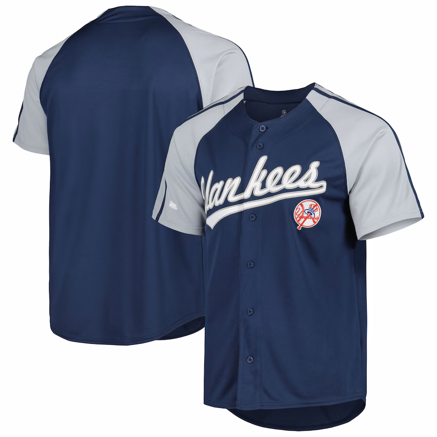 Men's New York Yankees Stitches Navy Button-Down Raglan Fashion Jersey - Puhuasuan