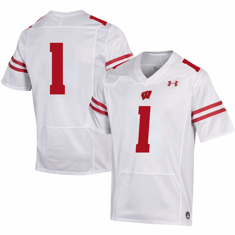 #1 Wisconsin Badgers Under Armour Replica Football Jersey - White - Puhuasuan