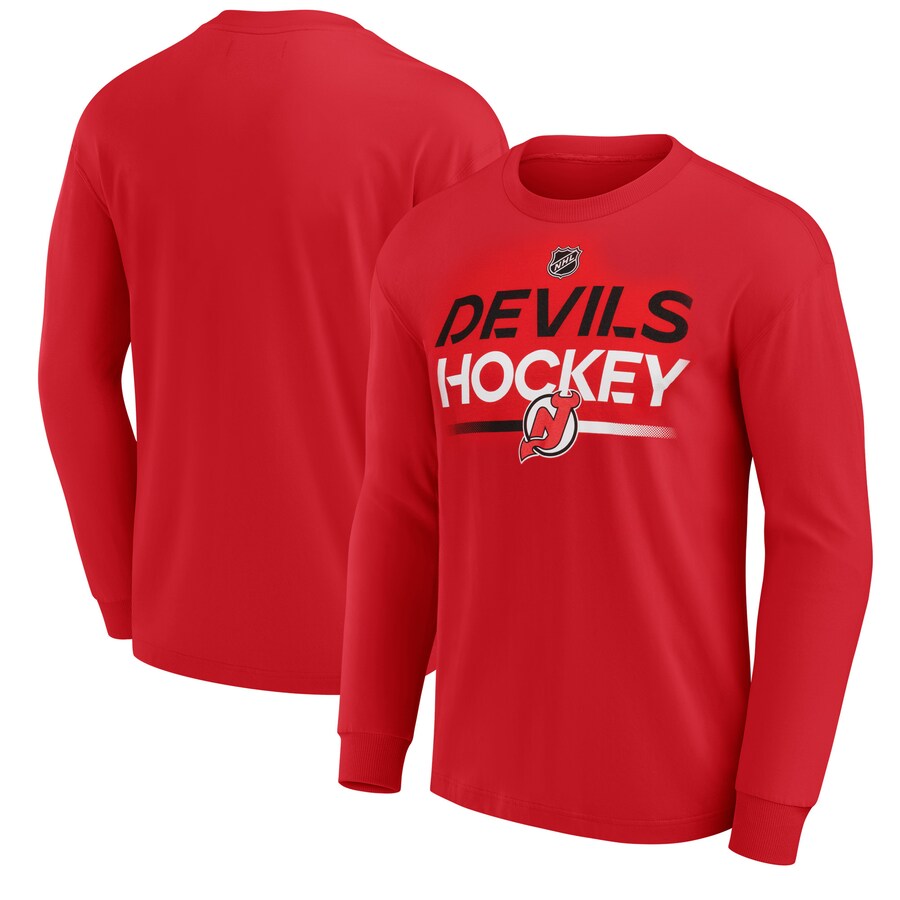 Men's New Jersey Devils Fanatics Red Long Sleeve T-Shirt - Puhuasuan