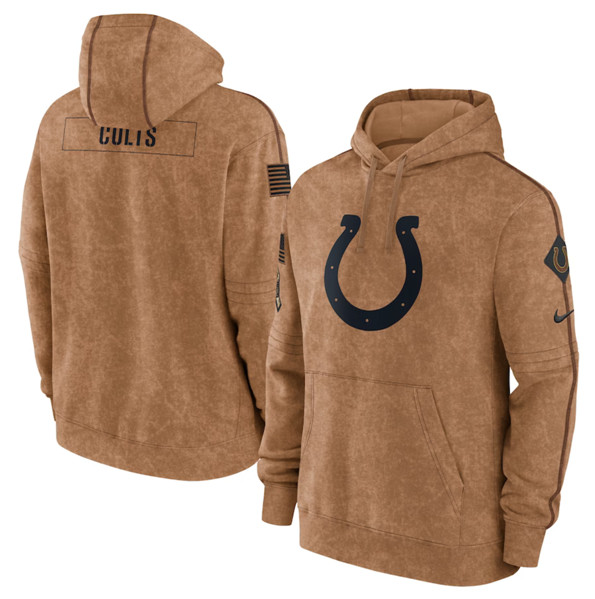 Men's Indianapolis Colts 2023 Brown Salute to Service Pullover Hoodie - Puhuasuan