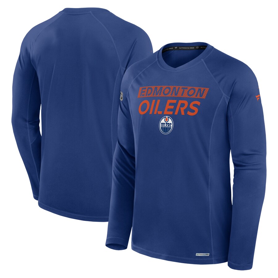 Men's Edmonton Oilers Fanatics Blue Authentic Pro Rink Tech Long Sleeve T-Shirt - Puhuasuan