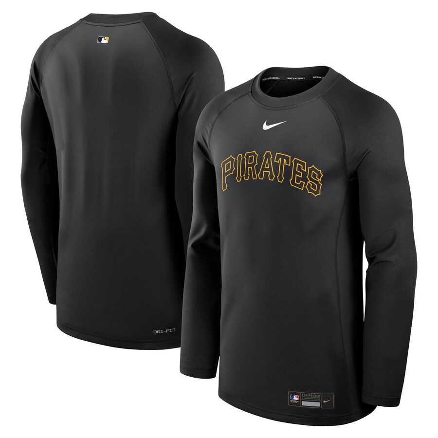 Men's Pittsburgh Pirates Nike Black Authentic Collection Game Time Raglan Performance Long Sleeve T-Shirt - Puhuasuan