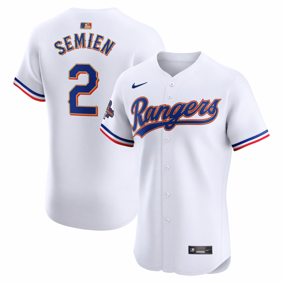 Men's Texas Rangers Marcus Semien Nike White 2024 Gold Collection Elite Player Jersey - Puhuasuan