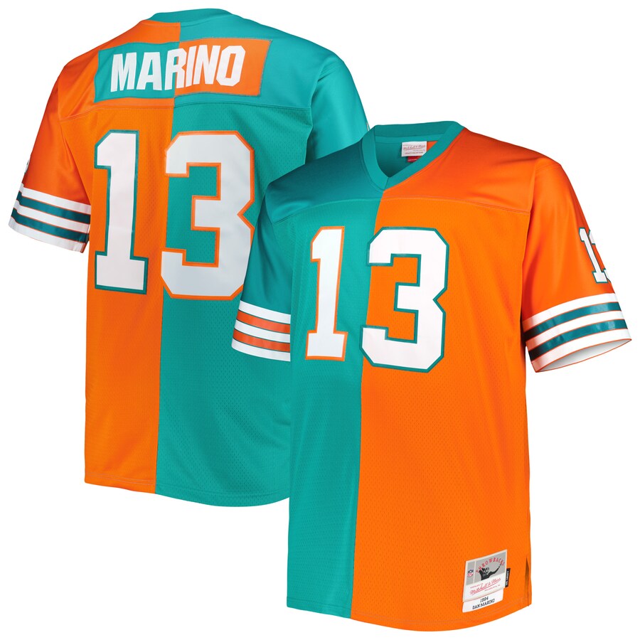 Men's Miami Dolphins Dan Marino Mitchell & Ness Aqua/Orange Big & Tall Split Legacy Retired Player Replica Jersey - Puhuasuan