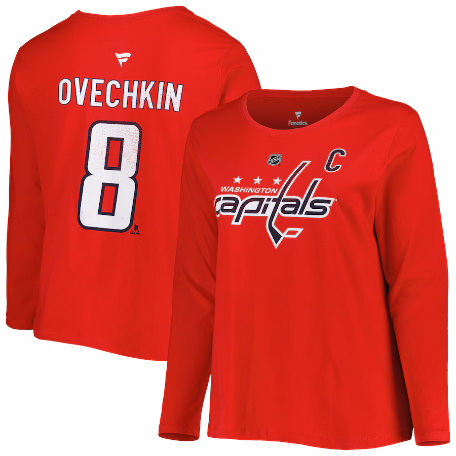 Women's Washington Capitals Alexander Ovechkin Profile Red Plus Size Distressed Printed Name & Number Long Sleeve T-Shirt - Puhuasuan