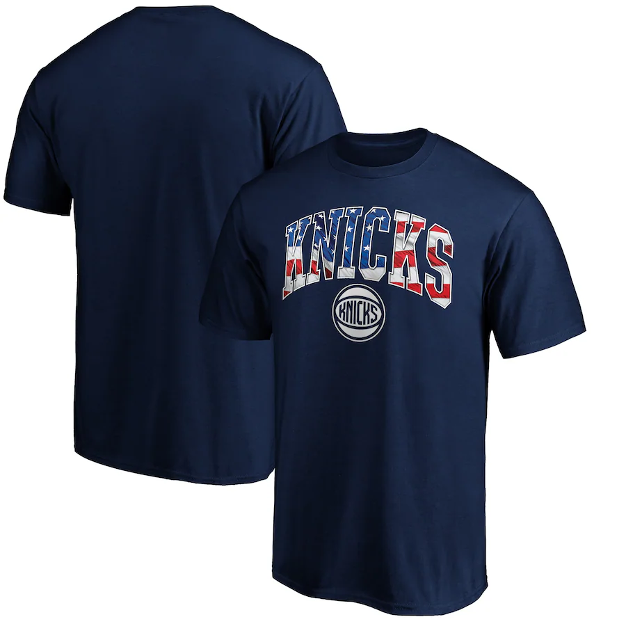 Men's New York Knicks Navy Banner Wave T-Shirt - Puhuasuan