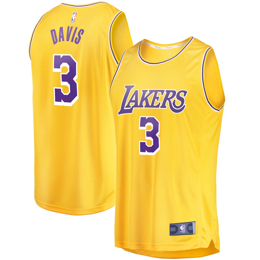 Men's Los Angeles Lakers Anthony Davis Fanatics Gold Fast Break Replica Jersey - Icon Edition - Puhuasuan